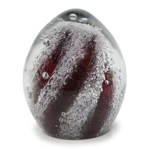 Vtg Art Glass Egg Drop Paperweight Handblown Swirled Bubbles Maroon Heidelberg